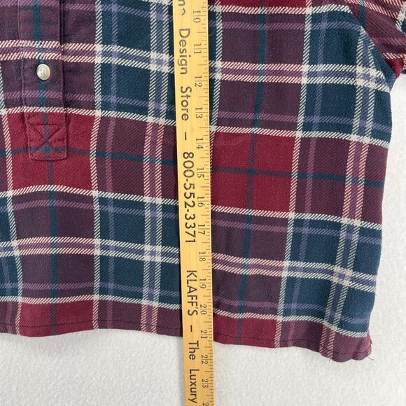 LL BEAN Shirt Womens L Flannel Plaid Cropped Crafted Popover Long Sleeve Red - Picture 13 of 14